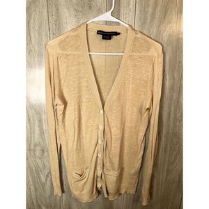 Ralph Lauren Sport Womens Cardigan Cotton Linen Blend Tan/Beige Womens L Large